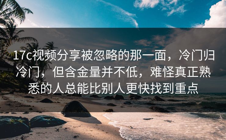 17c视频分享被忽略的那一面，冷门归冷门，但含金量并不低，难怪真正熟悉的人总能比别人更快找到重点