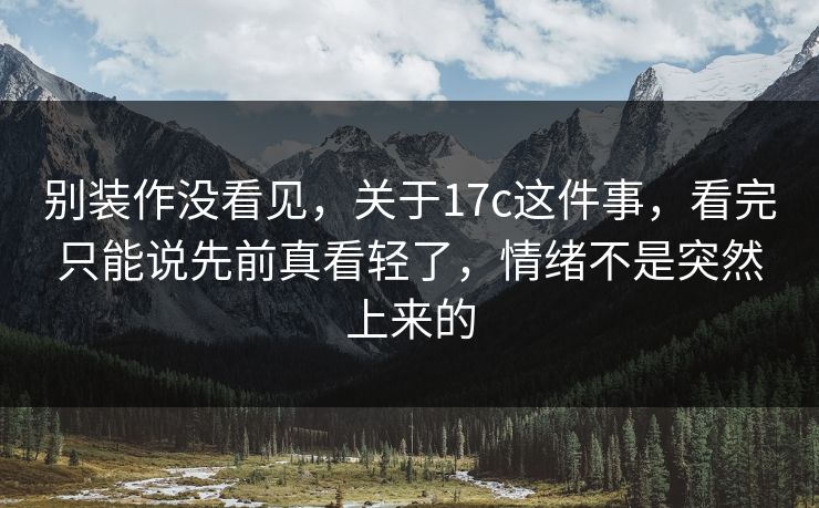 别装作没看见,关于17c这件事,看完只能说先前真看轻了,情绪不是突然上来的 别装作没看见,关于17c这件事,看完只能说先前真看轻了,情绪不是突然上来的