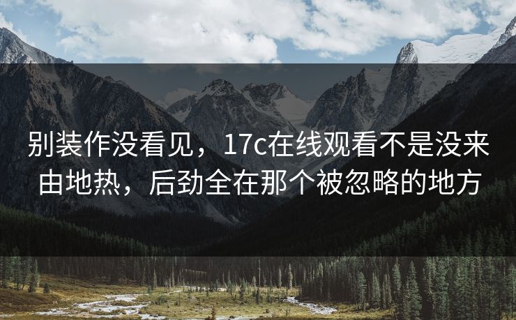 别装作没看见，17c在线观看不是没来由地热，后劲全在那个被忽略的地方